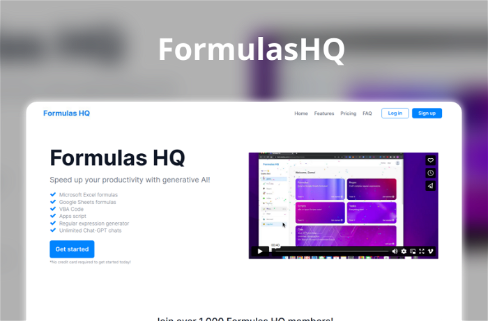 Thumbnail showing the Logo and a Screenshot of FormulasHQ