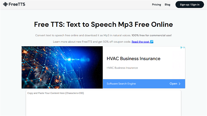 Screenshot of Free TTS's website.