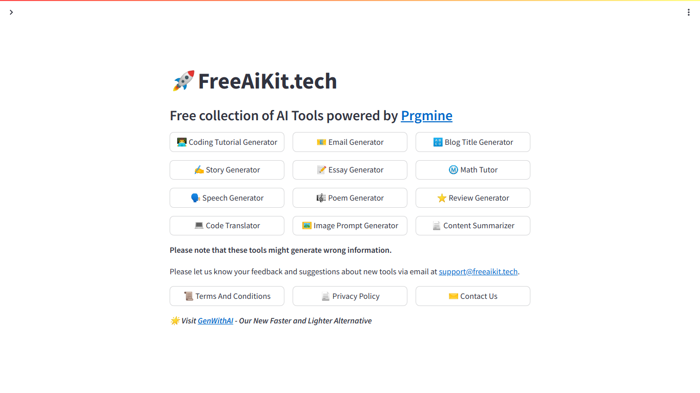screenshot of FreeAiKit's website