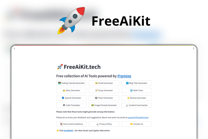 FreeAiKit Thumbnail, showing the homepage and logo of the tool