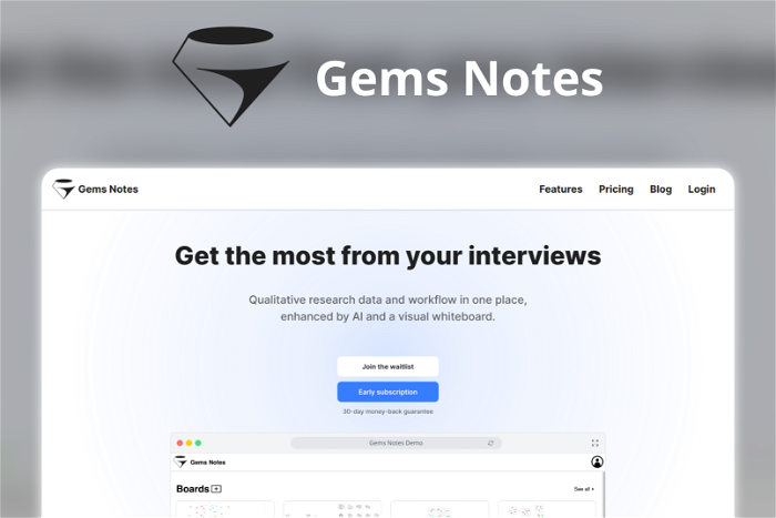 Gems Notes Thumbnail, showing the homepage and logo of the tool