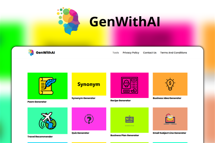 GenWithAI Thumbnail, showing the homepage and logo of the tool