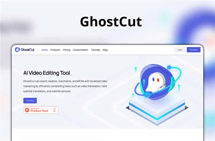 GhostCut Thumbnail, showing the homepage and logo of the tool