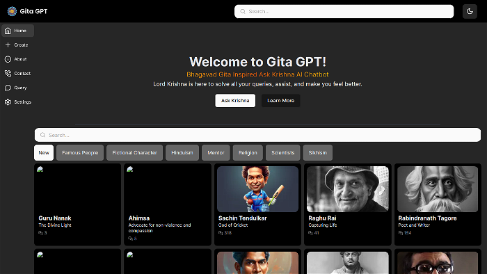 screenshot of Gita GPT's website