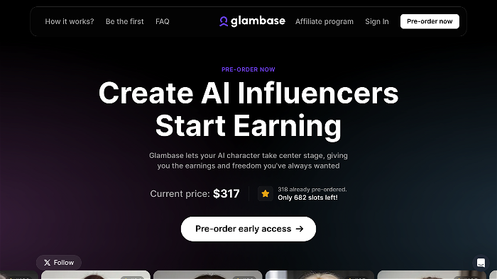 screenshot of Glambase's website