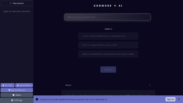 Screenshot of Godmode's website.