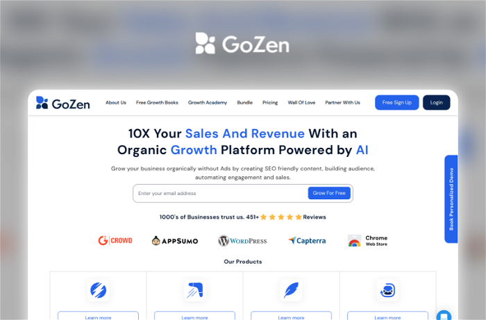 Gozen Thumbnail, showing the homepage and logo of the tool