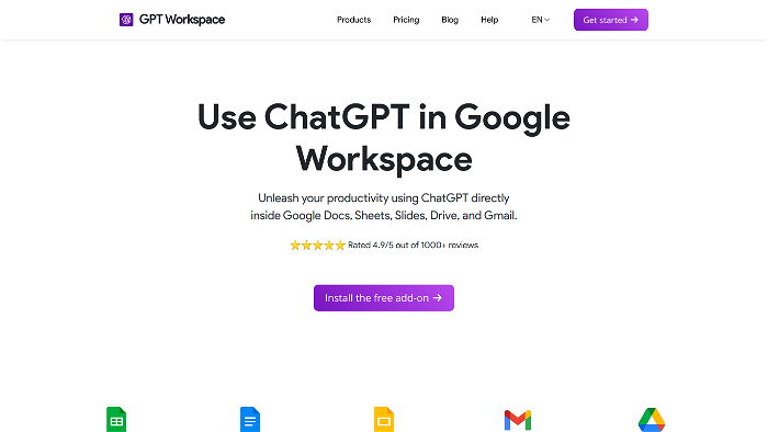 screenshot of GPT Workspace's website