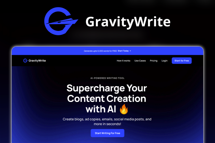 GravityWrite Thumbnail, showing the homepage and logo of the tool