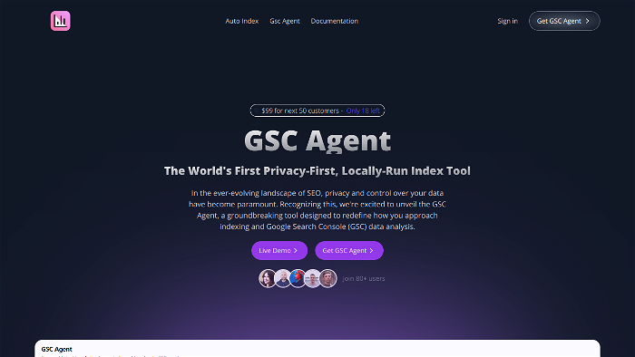 screenshot of GSC Agent's website
