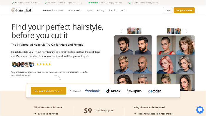 Screenshot of Hairstyle AI's website.