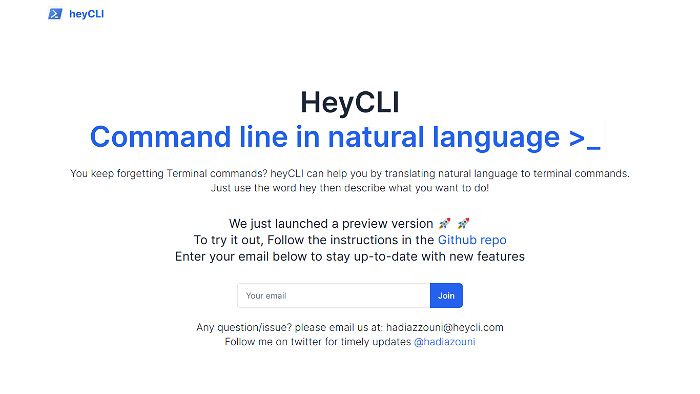Screenshot of HeyCLI's website.