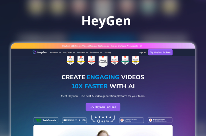 HeyGen Thumbnail, showing the homepage and logo of the tool