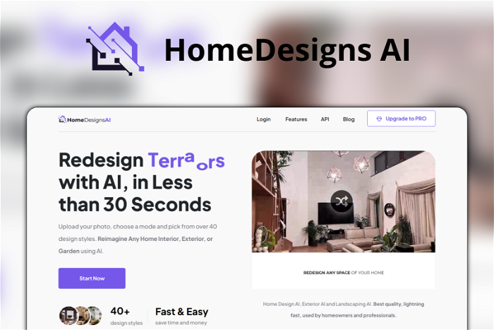 Thumbnail showing the Logo and a Screenshot of HomeDesigns AI