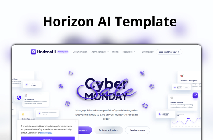 Thumbnail showing the Logo and a Screenshot of Horizon AI Template
