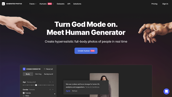 screenshot of Human Generator's website