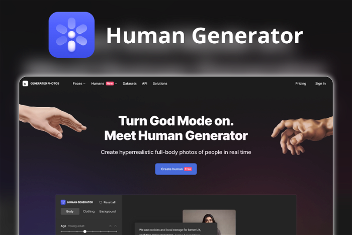Human Generator Thumbnail, showing the homepage and logo of the tool