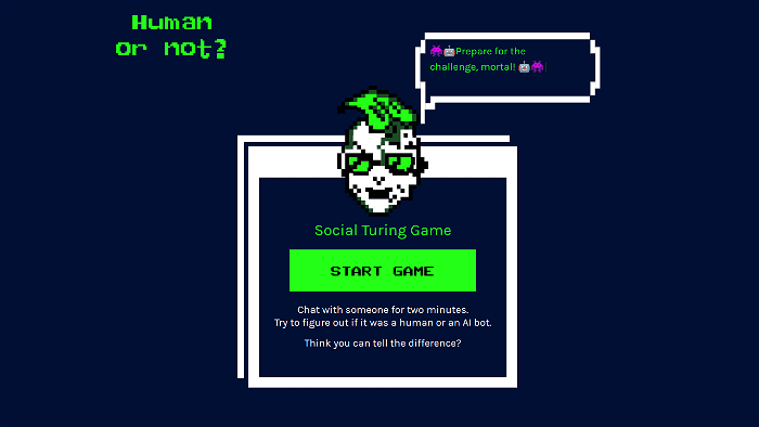 screenshot of Human or Not: A Social Turing Game's website
