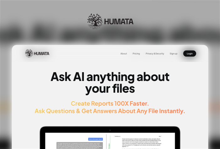 Thumbnail showing the Logo and a Screenshot of Humata
