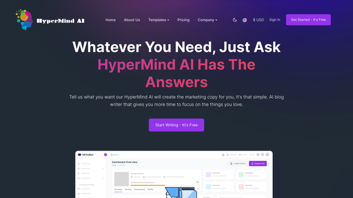 screenshot of HyperMind AI's website