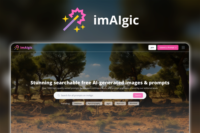 imAIgic Thumbnail, showing the homepage and logo of the tool