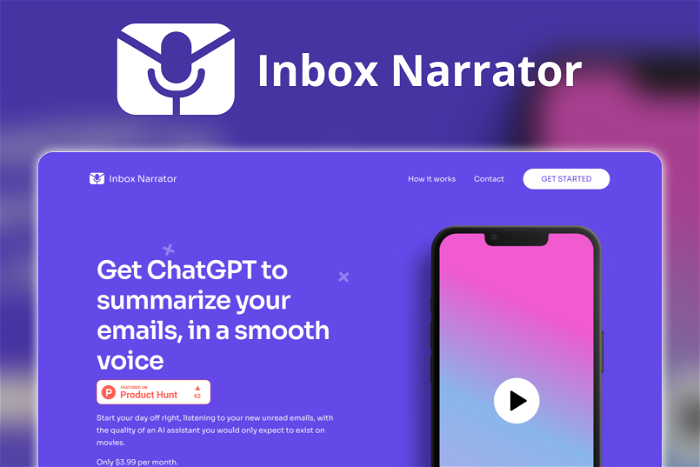Inbox Narrator Thumbnail, showing the homepage and logo of the tool