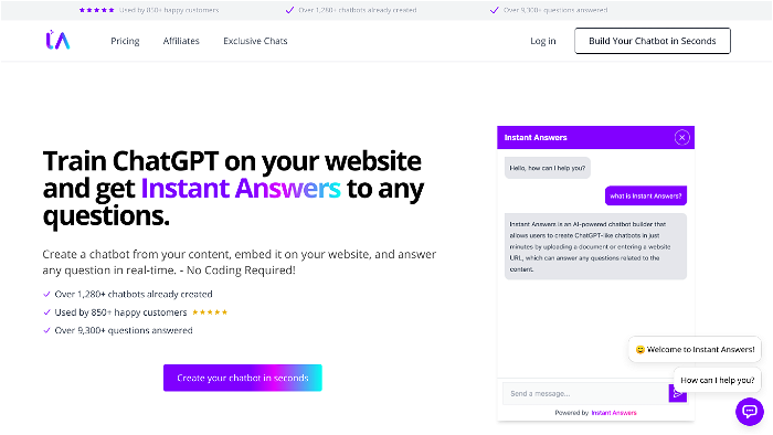 screenshot of Instant Answers's website