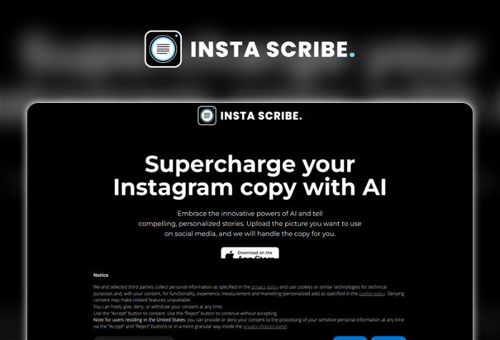Thumbnail showing the Logo and a Screenshot of Instascribe