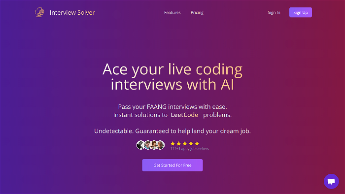 screenshot of Interview Solver's website