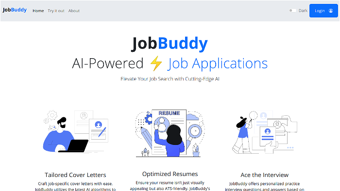 screenshot of JobBuddy's website