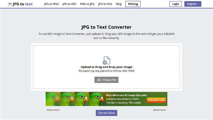 screenshot of JPG to Text's website
