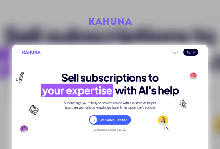 Kahuna Thumbnail, showing the homepage and logo of the tool