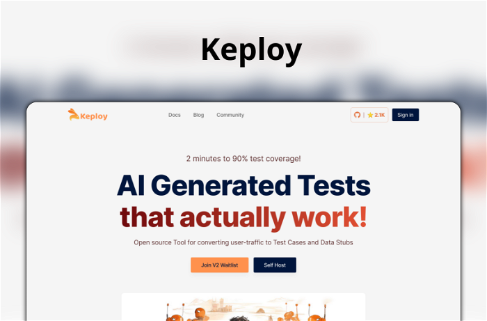 Keploy Thumbnail, showing the homepage and logo of the tool