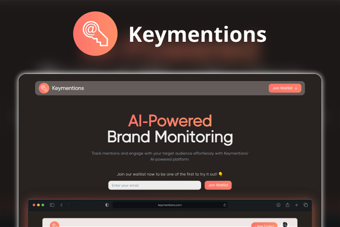 Keymentions Thumbnail, showing the homepage and logo of the tool