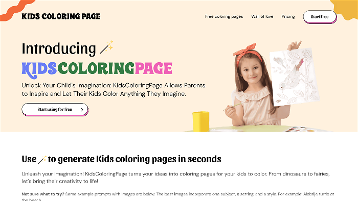 screenshot of KidsColoringPage's website