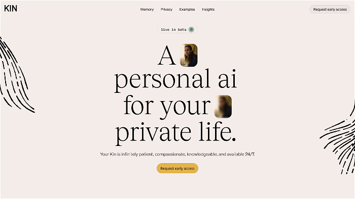 screenshot of Kin AI's website