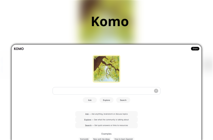 Komo Thumbnail, showing the homepage and logo of the tool