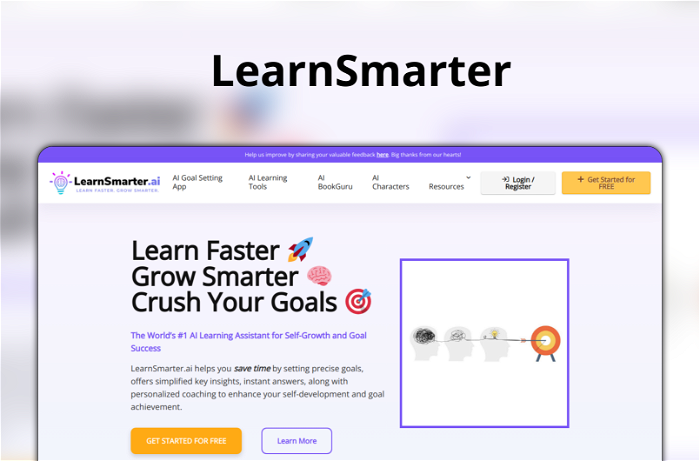 LearnSmarter Thumbnail, showing the homepage and logo of the tool