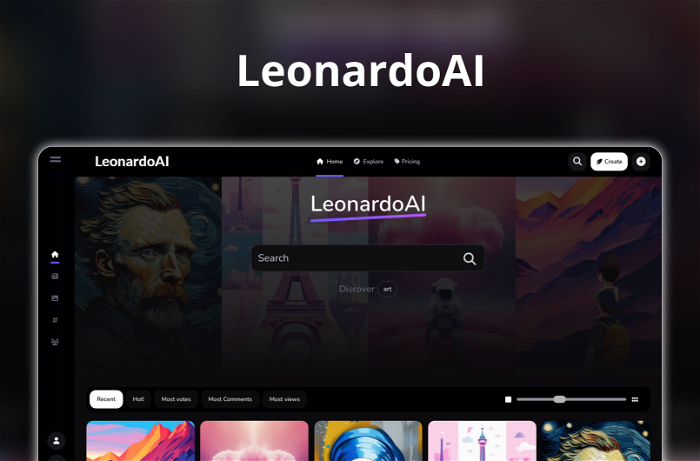 LeonardoAI Thumbnail, showing the homepage and logo of the tool