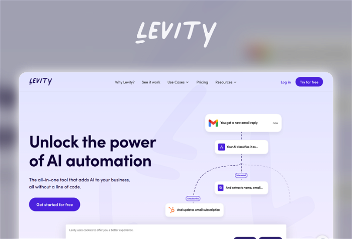 Thumbnail showing the Logo and a Screenshot of Levity