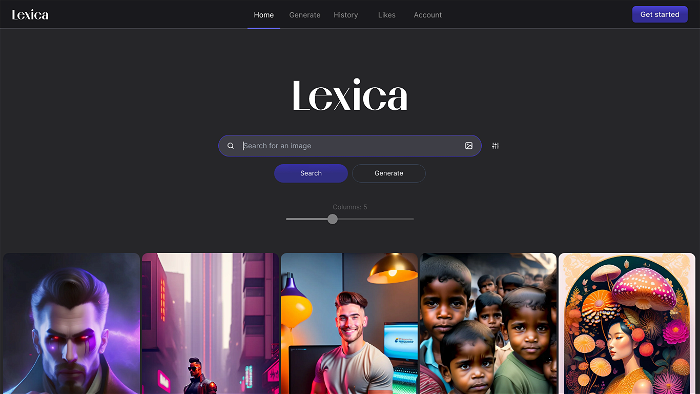 Screenshot of Lexica's website.