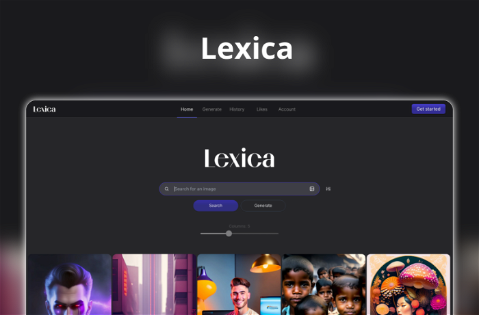 Lexica Thumbnail, showing the homepage and logo of the tool