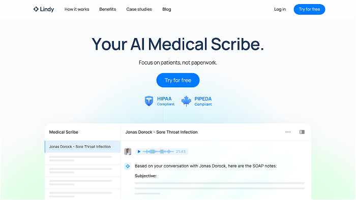 Thumbnail showing the logo and a screenshot of Lindy's Medical Scribe
