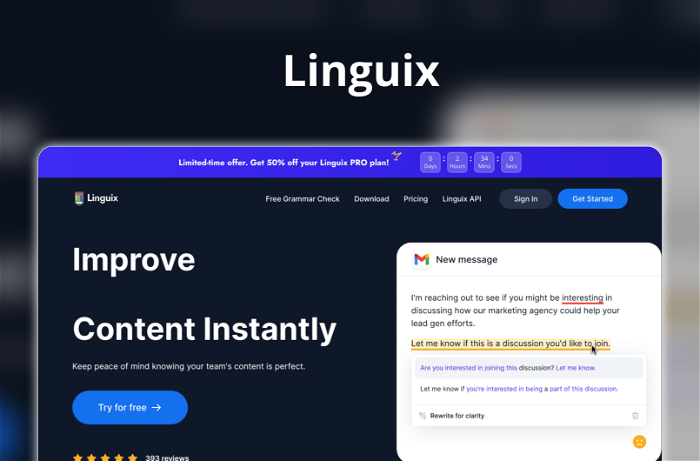 Linguix Thumbnail, showing the homepage and logo of the tool