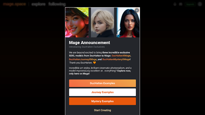 Screenshot of Mage Space's website.