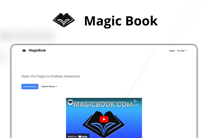 Magic Book Thumbnail, showing the homepage and logo of the tool