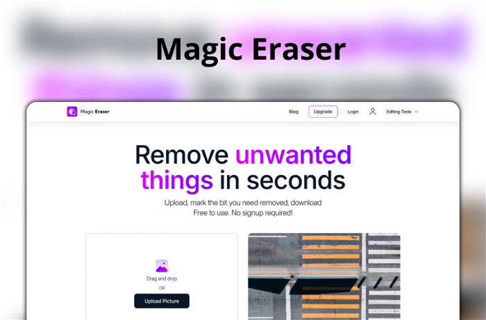 Magic Eraser Thumbnail, showing the homepage and logo of the tool