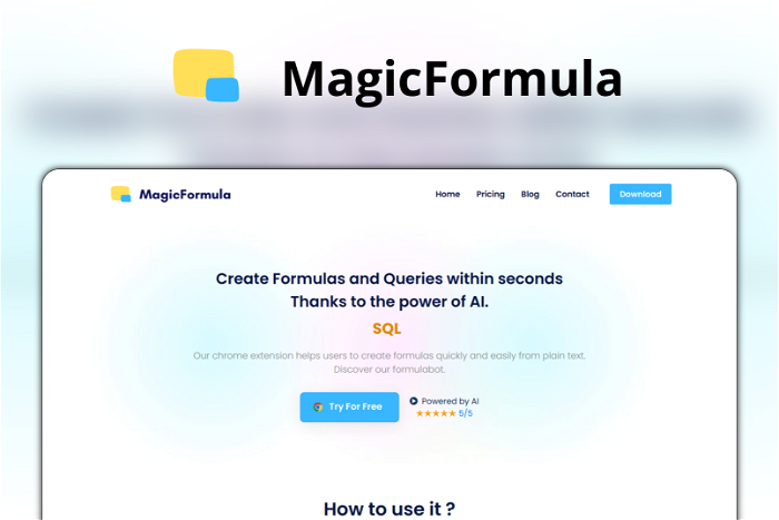 MagicFormula Thumbnail, showing the homepage and logo of the tool