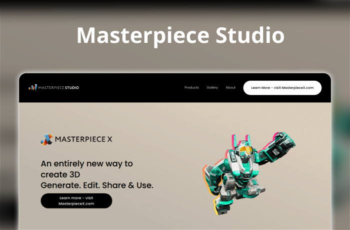 Masterpiece Studio Thumbnail, showing the homepage and logo of the tool