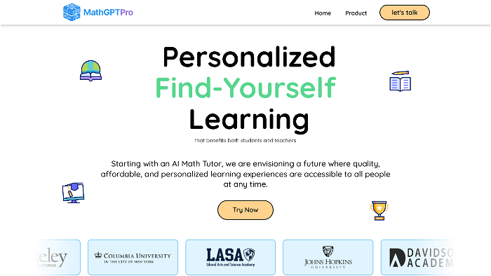 screenshot of MathGPTPro's website